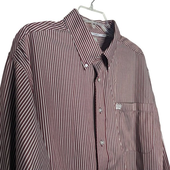 CINCH long sleeve light red and white striped Western Cowboy shirt size L - Picture 3 of 9